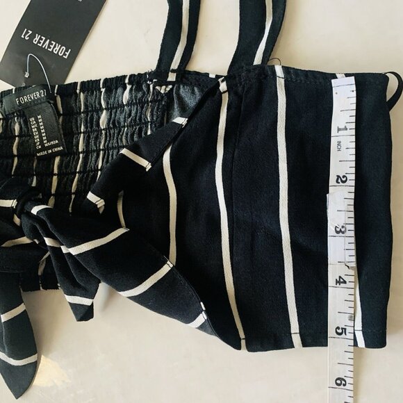 Sexy 2 Piece Black Striped Tie-Front Crop Top Tapered Pants Set Size Small‎ - Picture 7 of 11